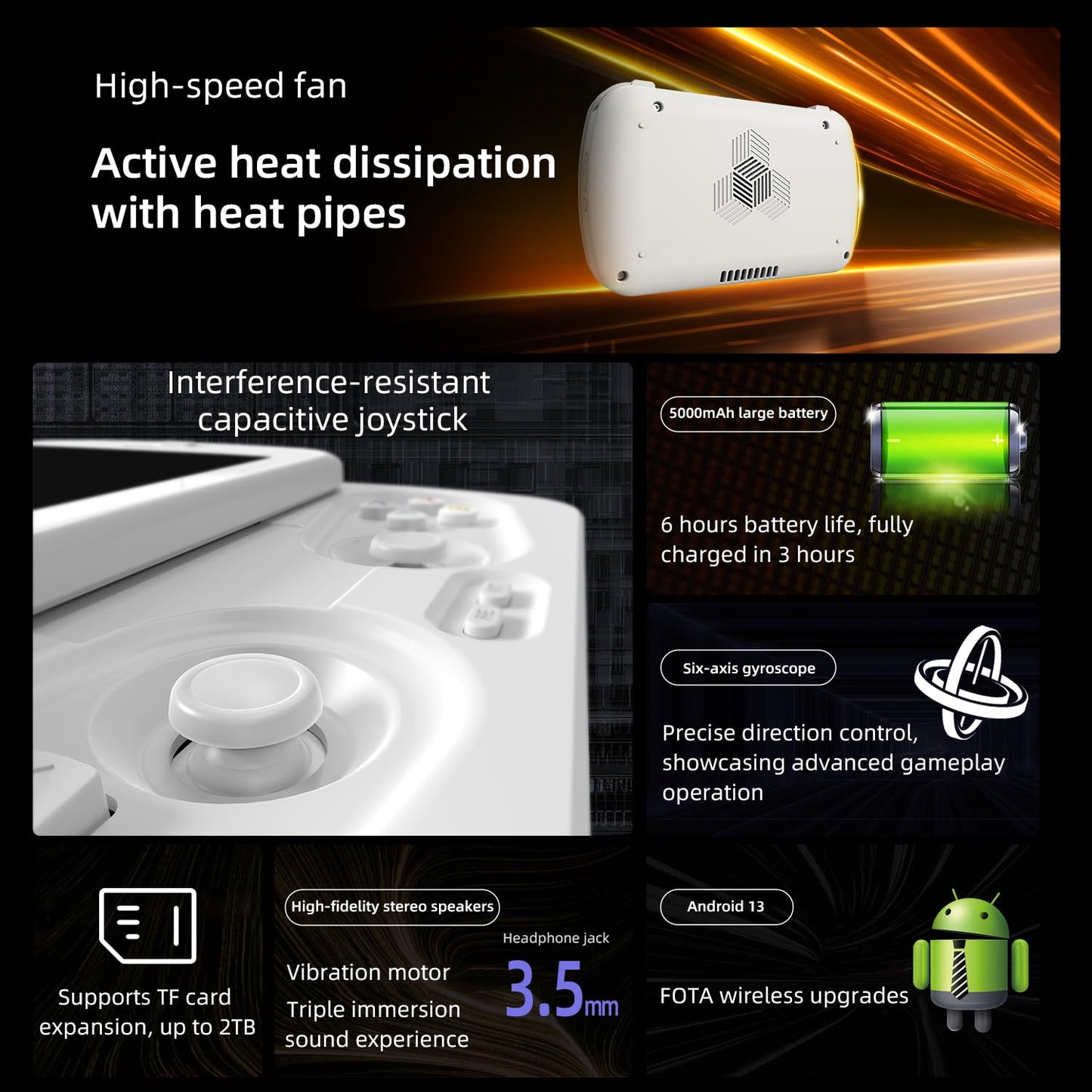 RG Slide Handheld Game Console RG Slide 4.7-inch LTPS In-Cell display 1280 * 960 Screen Retro Game Console 128G UFS2.2 Card Portable Arcade Video Gaming Console with Capacitive Joystick White