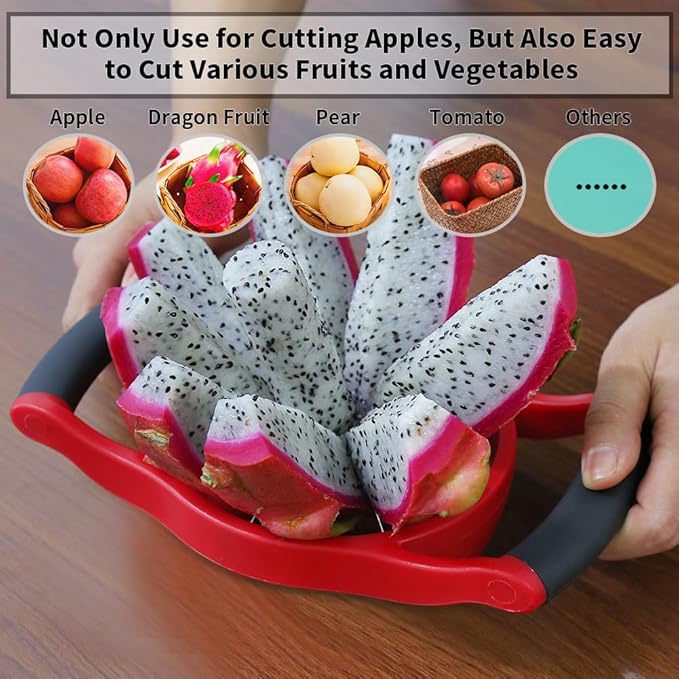 Newness 5.12 Inch Extra Large Apple Slicer, Heavy Duty Apple Cutter 8 Slices, Durable Apple Corer, Stainless Steel Apple Slicer and Corer - for Apple, Potato, Onion and More, Red