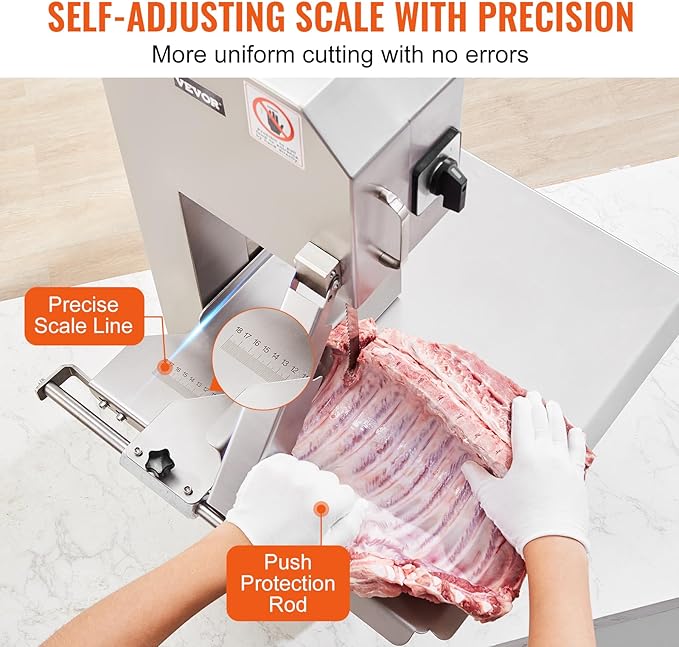 VEVOR Commercial Electric Meat Bandsaw, 2200W Stainless Steel Countertop Bone Sawing Machine, Workbeach 18.5" x 20.9", 0-7.1 Inch Cutting Thickness, Frozen Meat Cutter with 6 Blades for Rib Pork Beef