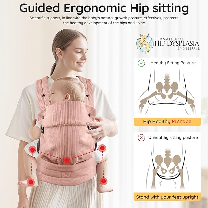 Baby Carrier Newborn to Toddler- Ergonomic,Cozy and Lightweight Infant Carrier for 7-40lbs,3 Carry Positions Newborn Carrier,Pink
