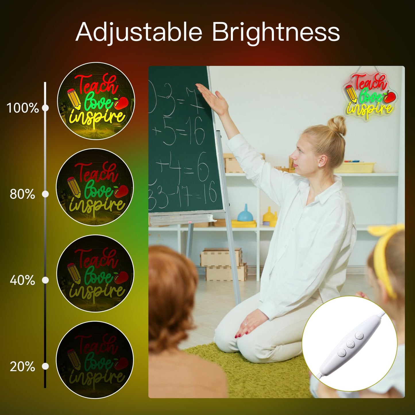 Wlhope Teach Love Inspire Neon Sign Led Signs For Classroom Wall Decor Neon Lights Acrylic Board Sign For Study Room Bedroom TeacherS Day Gift Decoration