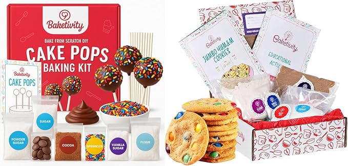 Baketivity Baking Kit Bundle – DIY Jumbo Yum&m Cookies & Delicious Cake Pops – Kids Baking Set with Pre-Measured Kosher Ingredients, Illustrated Recipes & Video Tutorials – Fun Activity for Ages 6-12+