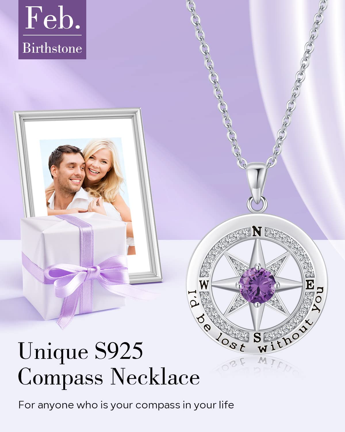 S925 Sterling Silver Necklace for Wife, Women Anniversary Year Gifts Compass Jewelry, Birthday Gift Ideas for Her Girlfriend, We