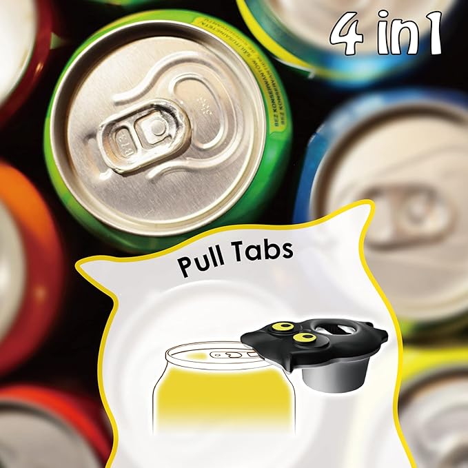 4-in-1 Manual Owl Bottle Opener - BPA-Free Multi-Function Opener for Bottle Caps, Jars, Pull Tabs & Twist Caps, Ergonomic Design for Kids, Seniors & Weak Hands (Yellow)