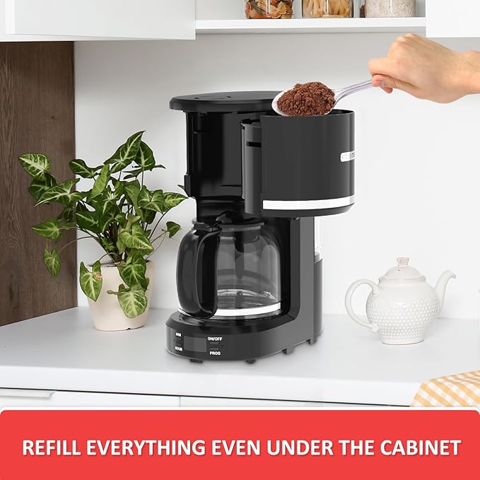 10-Cup Programmable Coffee Maker with Permanent Filter, Removable Water Reservoir Coffee Machine, Drip Coffee Maker, Delay Brew, Timer & Keep Warm, Swing Open Brew Basket, Black