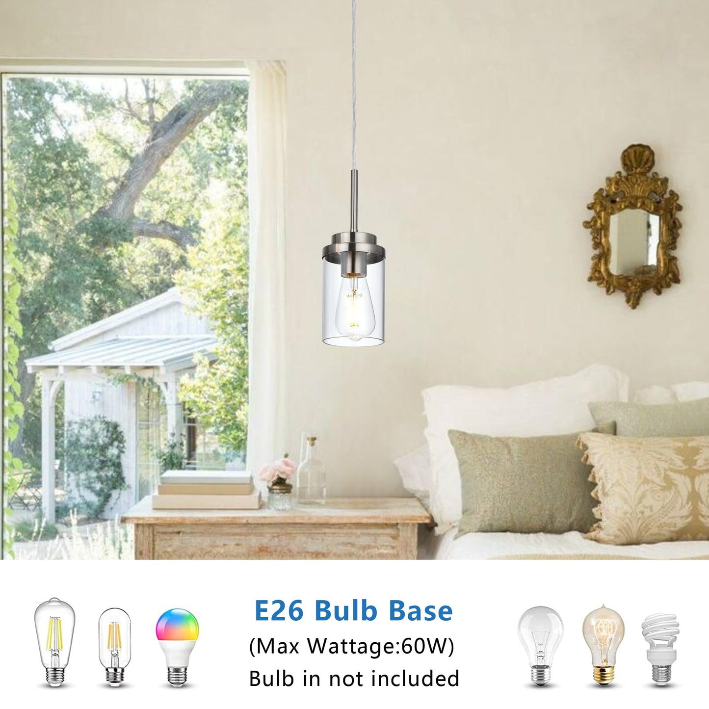 Melucee 3 Pack Hanging Pendant Lighting Fixtures Brushed Nickel  Adjustable Hanging Ceiling Lamp With Clear Glass Shade  Modern Pendant Light For Kitchen Island Dining Room Hallway