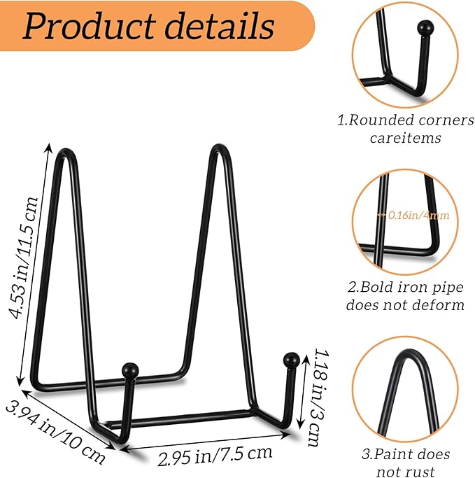 18 Pcs Plate Stands for Display, 4.5 in Metal Plate Holders Display Stands Can Be Used for Picture Stand, Book Stands for Display, Plate Display Stands, Easel, Photo Frame Stands, Plaque Stands, Black