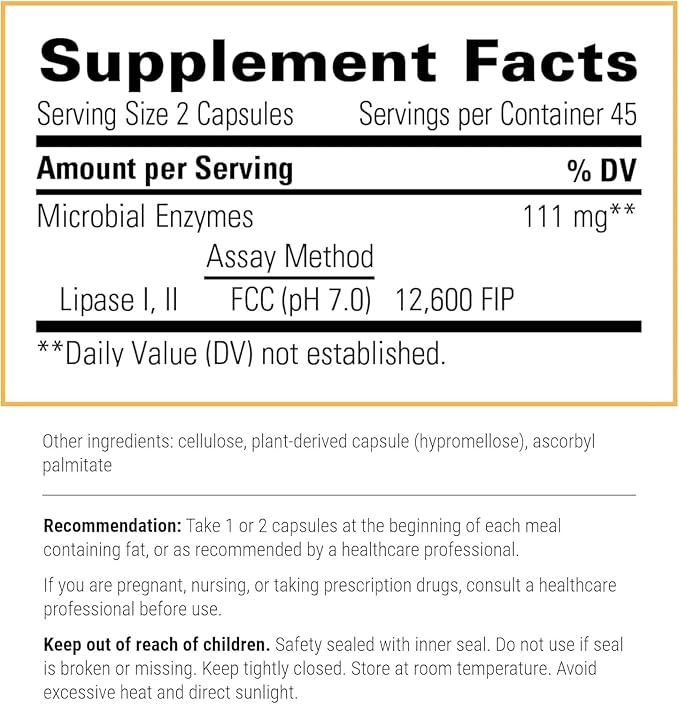 Integrative Therapeutics Lipase Concentrate-HP-Gut Enzyme Supplement for Men and Women to Support The Digestion of Fats* - 90 Vegan Capsules