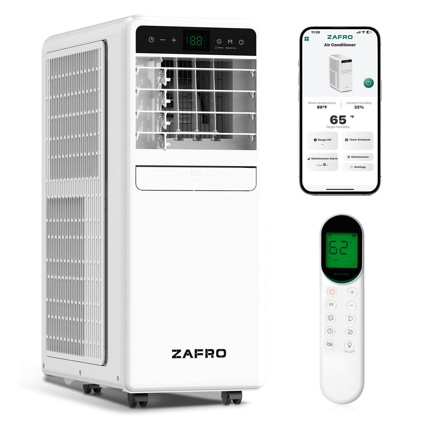12,000 BTU Portable Air Conditioner, 3-IN-1 Smart AC Unit with Fan/Dehumidifier/Drainage-free Cooling, APP/Voice/Remote/Touch, 4