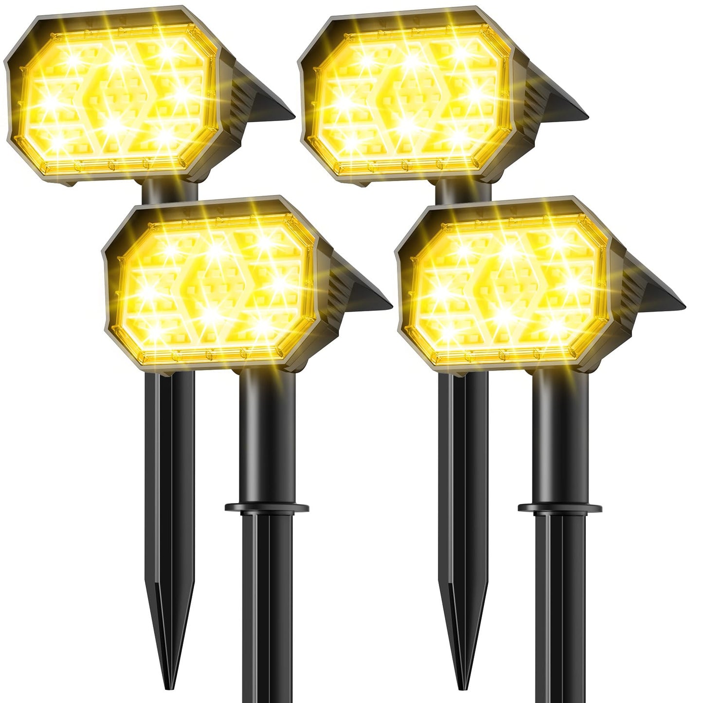 Brightown Solar Lights Outdoor with 58 LED & Auto ON/Off, IP67 Solar Spot Lights Outdoor with 3 Light Intensities. 2-in-1 Outdoor Solar Lights for Yard, Gardens, Flag and Pathways. 4Pcs (Warm White)