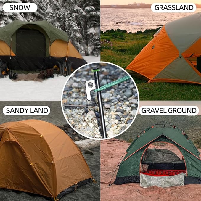 12Inch Heavy Duty Tent Stakes,20 PCS Tent Pegs Metal+Fluorescent Silicone Rings+ Storage Bag for Camping (20pcs)