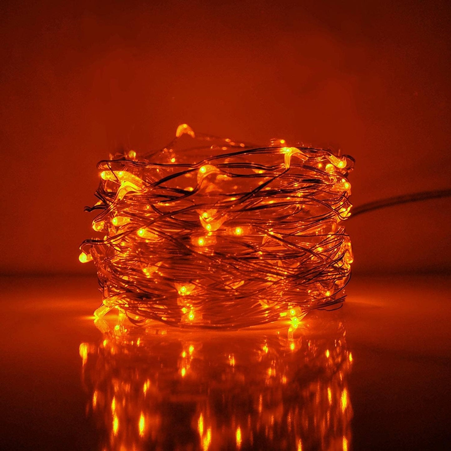 ANJAYLIA Orange String Lights, 50 LEDs Twinkle Fairy Lights, 16.4ft, Battery Operated, Indoor/Outdoor Decoration, Model LED-001