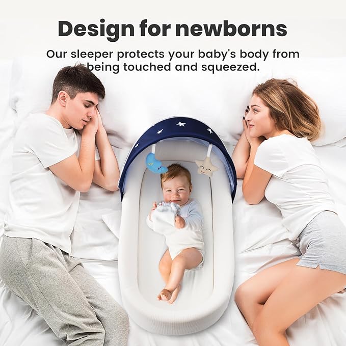 Portable Baby Bassinet- Travel Bassinet for Newborn and Infant, Suitable for Indoor & Outdoor Carry, Lightweight Foldable Washable, Portable Bassinet for Baby Travel, Portable Travel Bassinet, Blue