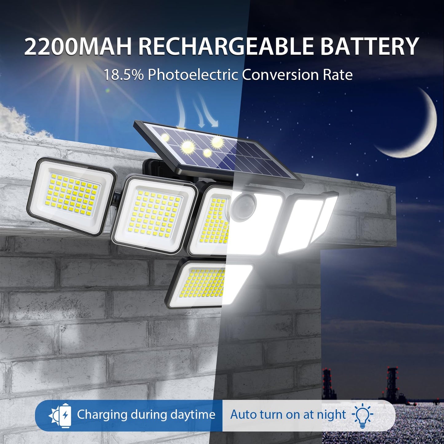 SZPOWER Solar Flood Lights, 3000LM, 6 Heads, Motion Sensor, IP65 Waterproof, 3 Adjustable Brightness, 3 Pack, Black, SZA106-TY