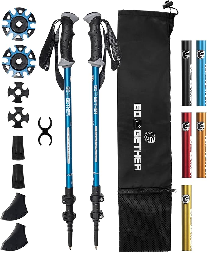 G2 GO2GETHER Aluminum Trekking Poles - Quick Adjustable Locks, Comfort Handle, Padded Strap, Snow Baskets - Walking Sticks...