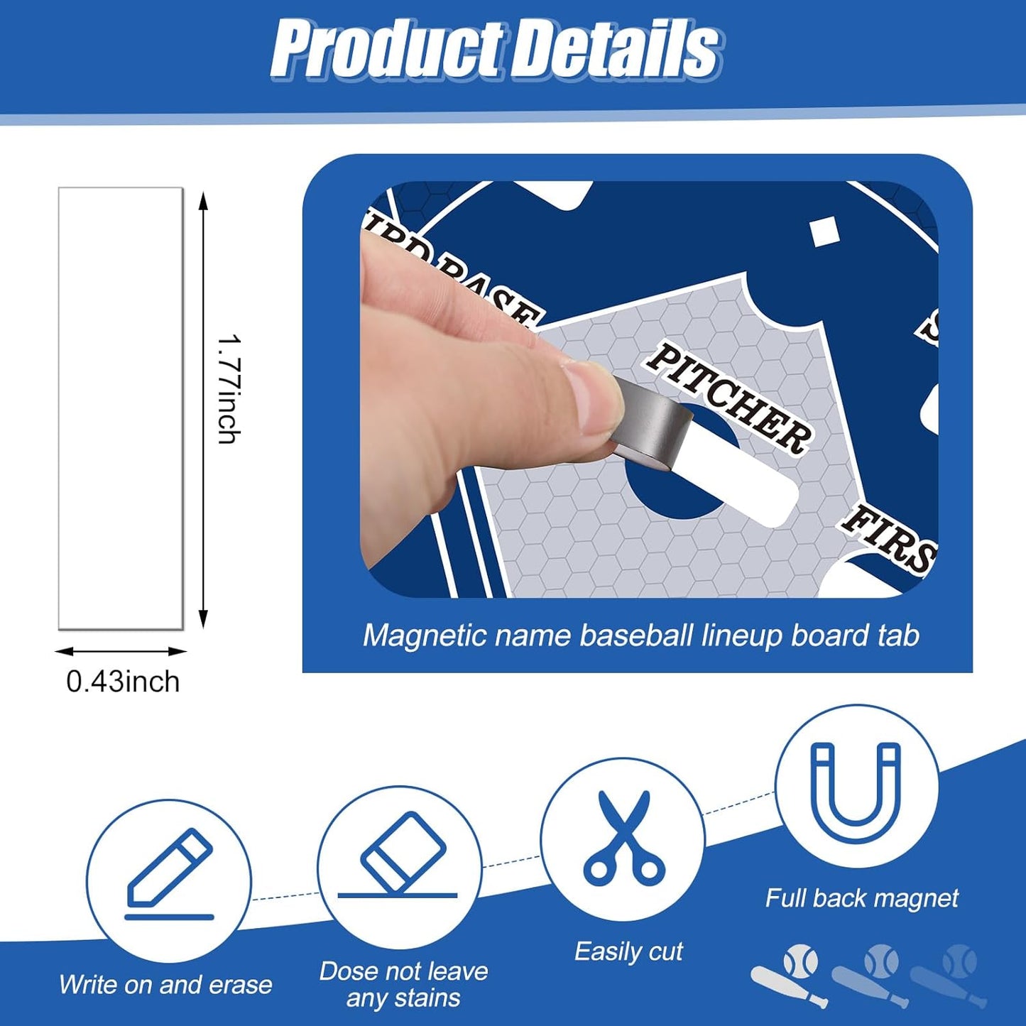 Geyee 34 Pcs Magnetic Baseball Lineup Board for Coach, Erases Easily Magnetic Dugout Board Softball Coaching Board with 30 Lineup Cards 2 Snap Hooks and Marker Pen