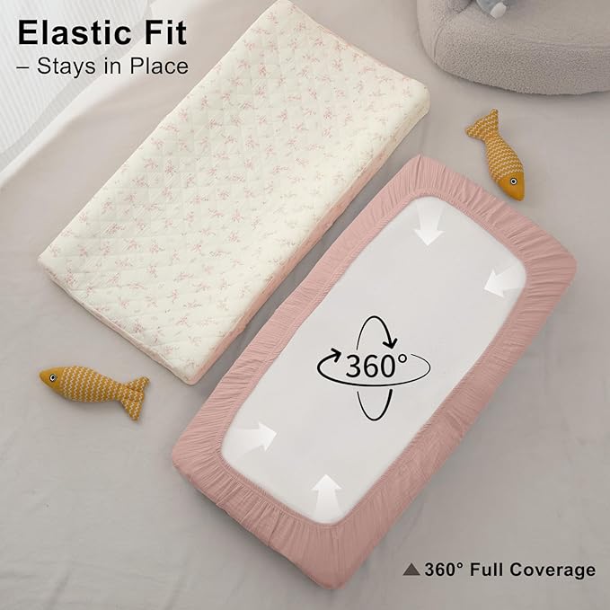 Unicorn Castle Waterproof Changing Pad Cover Muslin Changing Table Pad Cover 2 Pack Quilting for 32"x16" Baby Changing Pad Sheets Girls Boys,Pink Florals