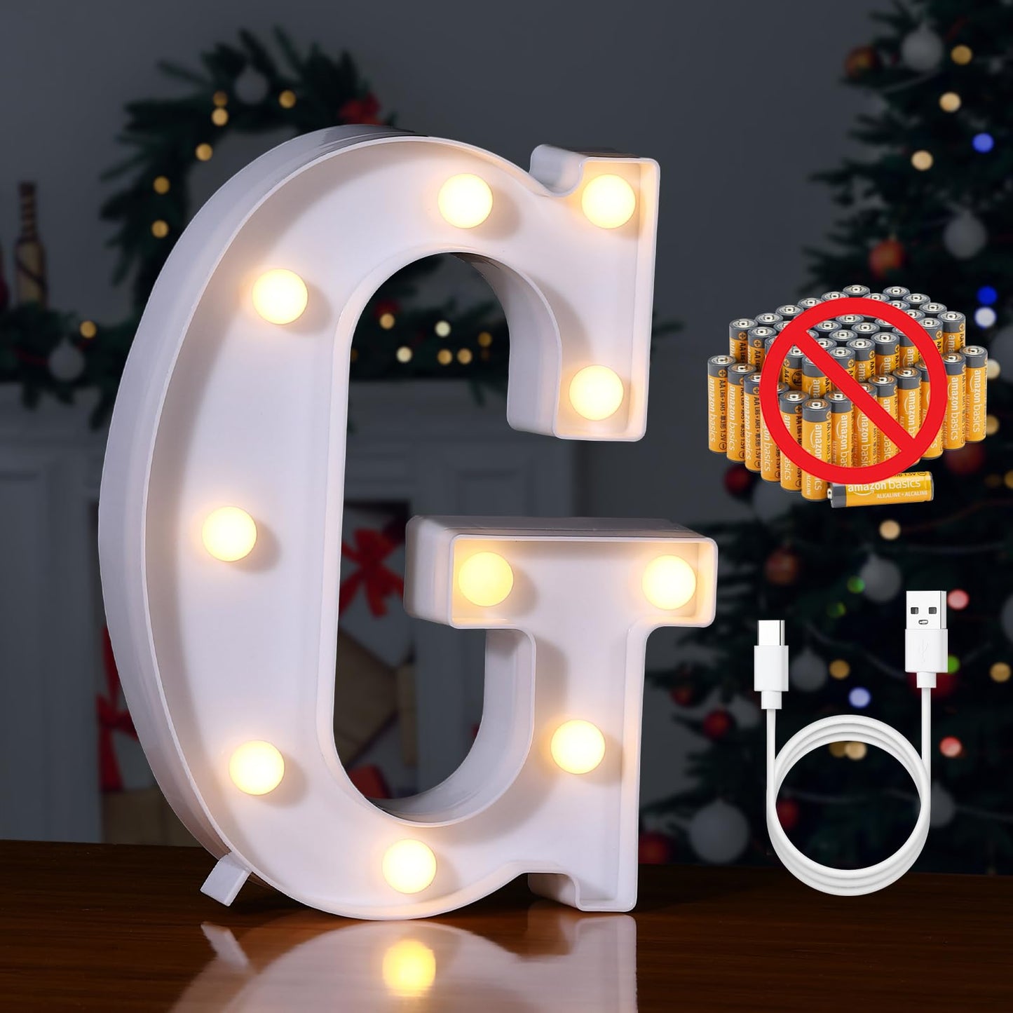 Foaky Rechargeable LED Marquee Light Sign for Wedding/Birthday Party, Size G, Warm Plastic