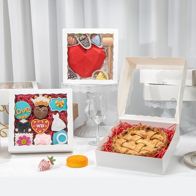 White Bakery Boxes (36pcs, 9x9x2.5 Inches) – For Valentine's & Christmas: Ideal for Cookies, Pie, Chocolate Covered Strawberries, Breakable Heart & Charcuterie