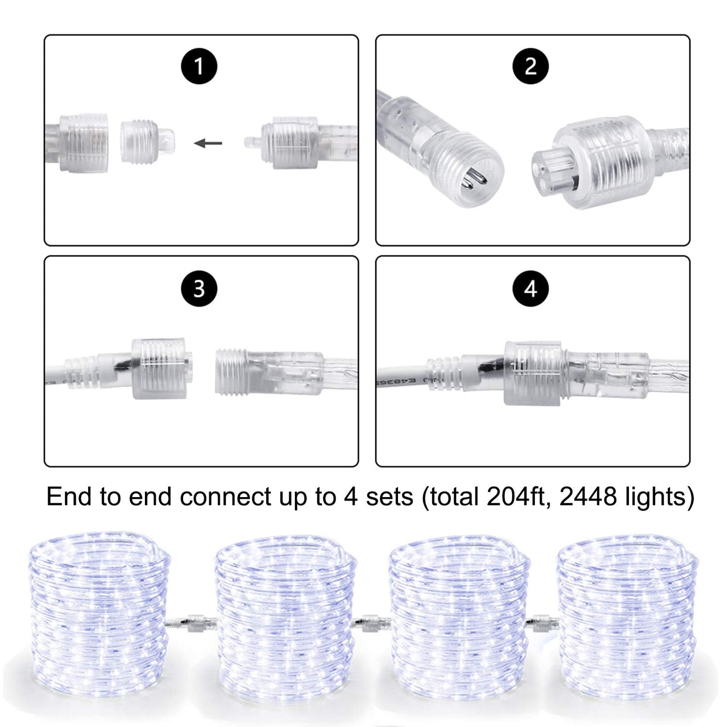 Brizled 51Ft Cool White Led Rope Lights, Waterproof Indoor Outdoor Tube Lights For Holiday Decor