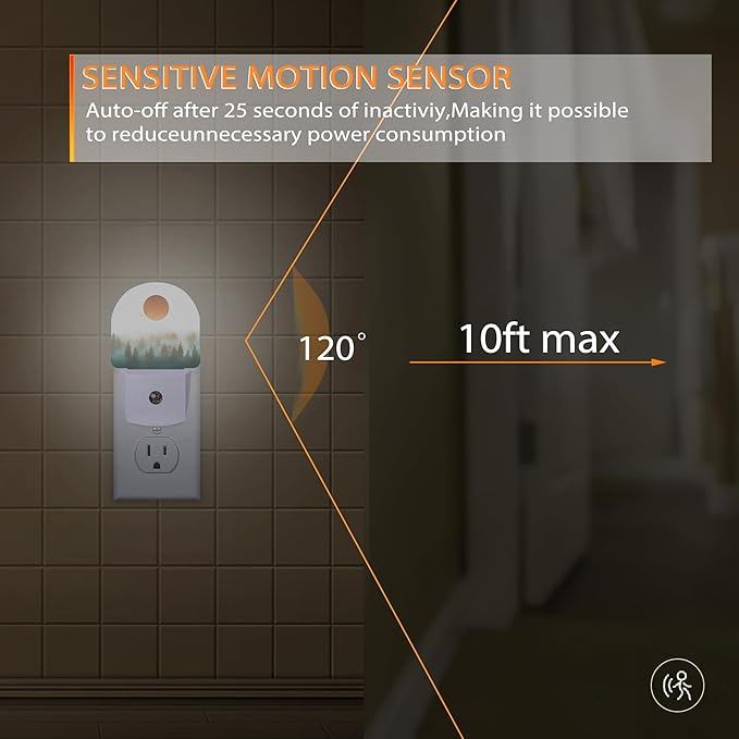 Misty Forest Sun Night Light,Landscape Night Lights Plug into Wall with Dusk to Dawn Sensor,Lamp for Bedroom Bathroom Hallway Nightlight for Women Girls