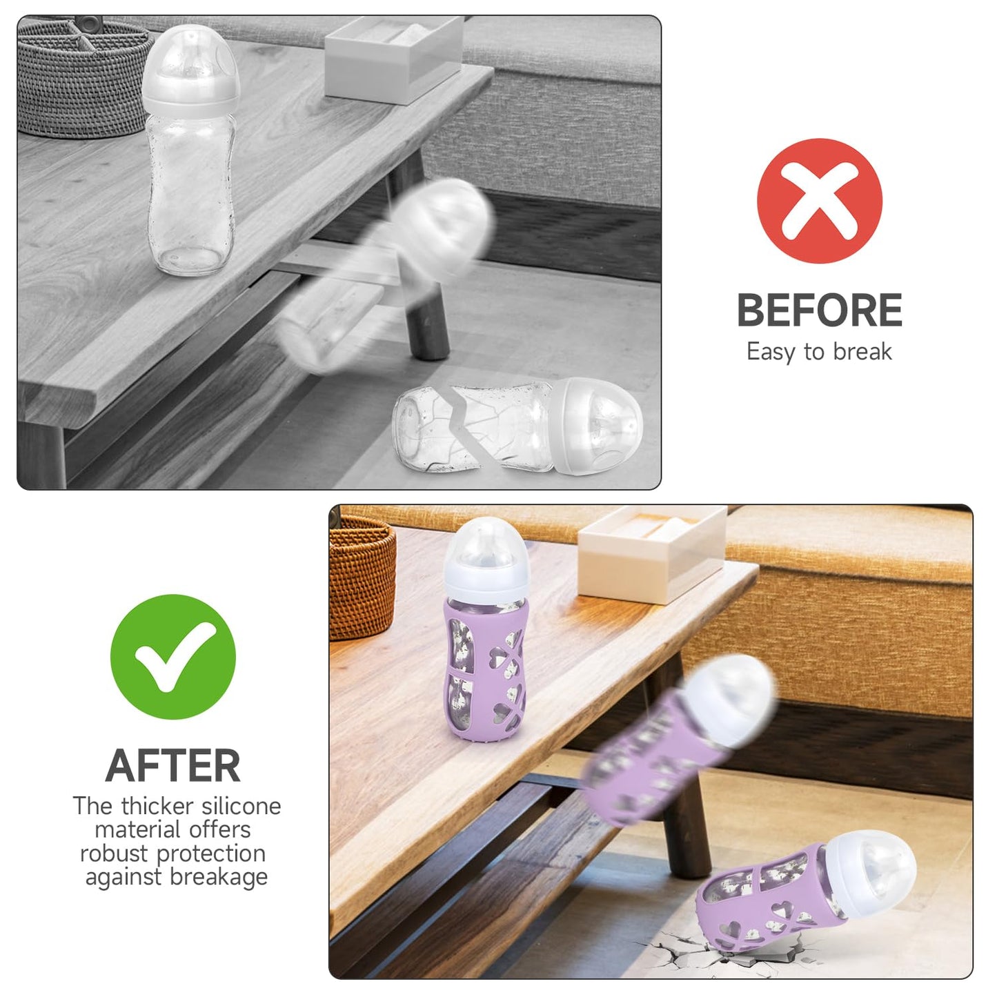 Morlike Silicone Baby Bottle Holder Sleeves Fit for Philips Avent Natural Glass Baby Bottles 8oz, 100% Silicone Baby Bottle Covers for SCY913, Protecting Glass Bottles, Dishwasher Safe (4 Pack)