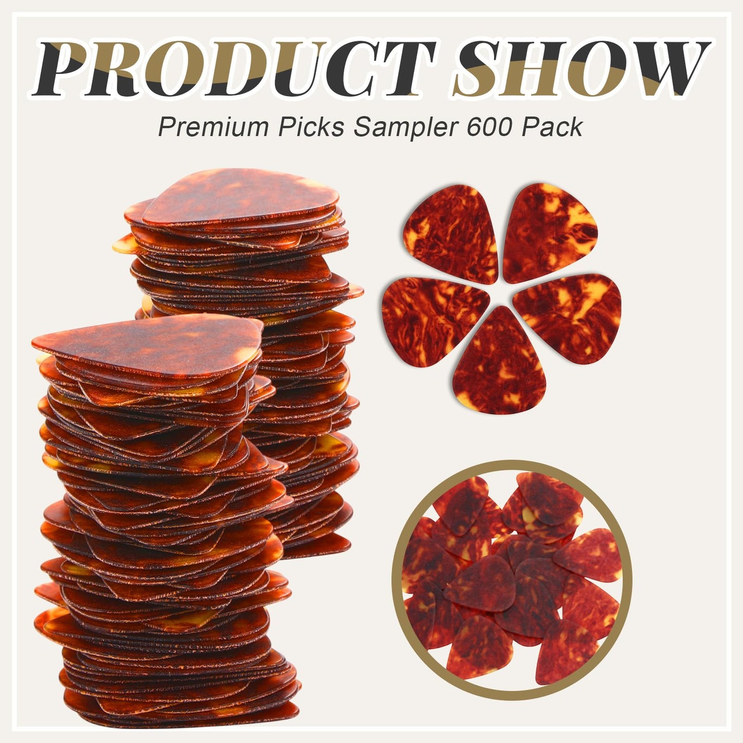Yeshone 600 Pcs Guitar Picks Bulk Celluloid Picks Plectrums For Electric Acoustic Guitar Thin Medium Heavy Plectrums(Amber,0.46,