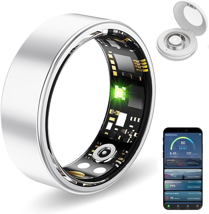 Smart Health Rings for Women Men, Fitness Tracker with Heart Rate, Blood Oxygen, HRV, Sleep Tracker, Step Tracker, No Subs...
