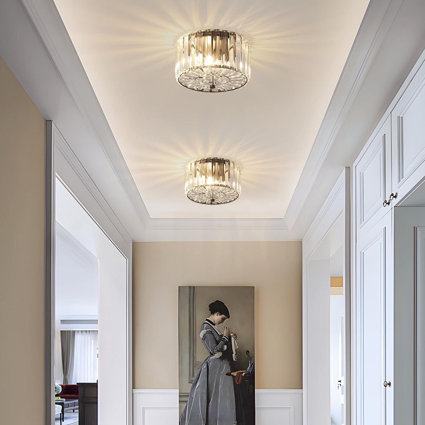 Pasentel Small Crystal Ceiling Light  Modern Semi Flush Mount Ceiling Lighting Fixture  Black Small Chandelier Light Fixture  Entryway Light Fixture For Kitchen Hallway Bathroom  2-Light  Xdd007-1-Bk