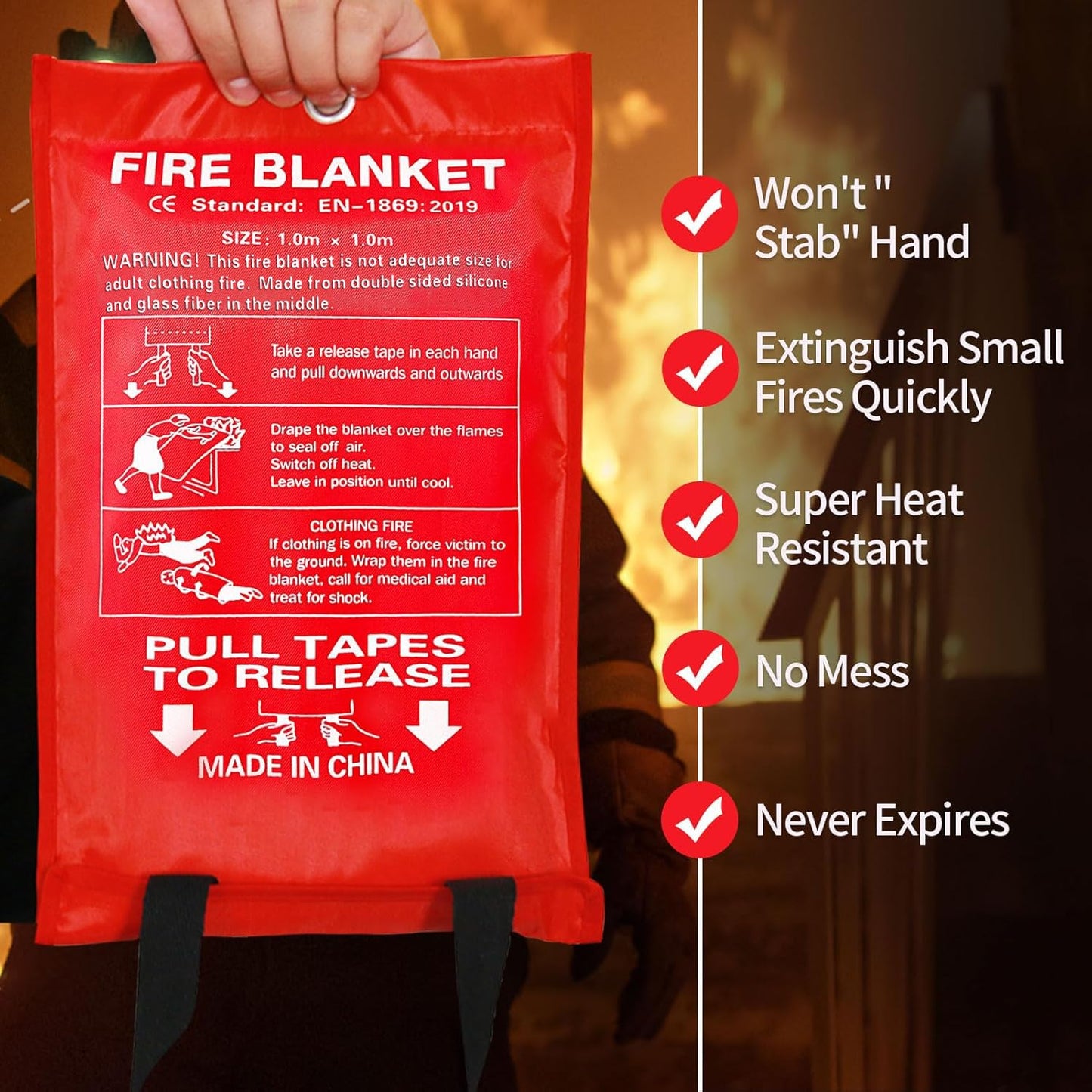 ifory 2 Pack Fire Blankets Emergency for Home, 40” x 40” Silicone-Coated Fiberglass Fire Blanket for Home and Kitchen, Skin-Safe Silicone Layer — No Itching, No Dust