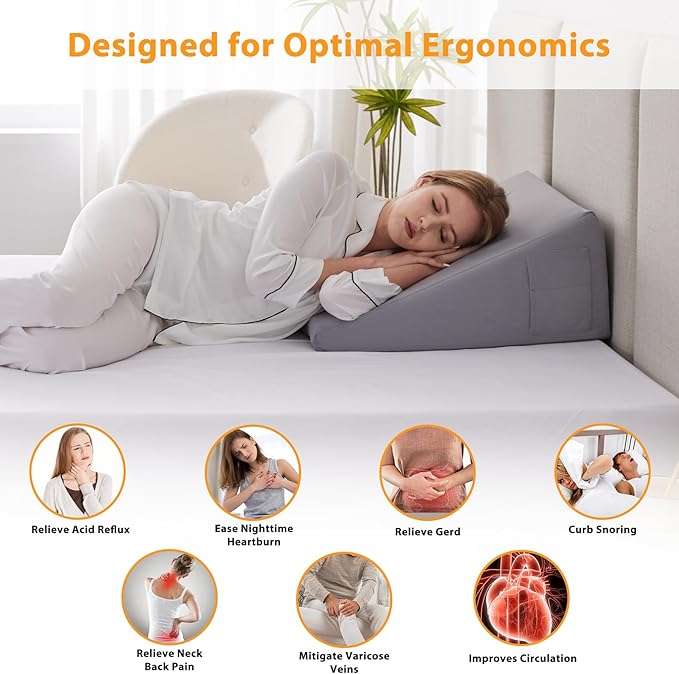 Bed Wedge Pillow for Sleeping, 12" Wedge Pillows for After Surgery, Soft Memory Foam Top, Triangle Pillow Wedge, Body Positioners for Leg Elevation, Acid Reflux, Gerd, Snoring Relief, Velvet