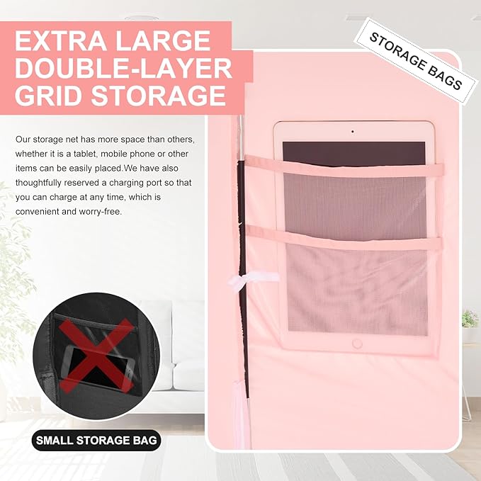 Bed Tent Bunk Twin Bed Canopy Dream Tents for Indoor Portable Blackout Tents Privacy Space Warm Breathable Sleeping Tents for Kids and Adult(Pink,Mattress Not Included) Reducing Light