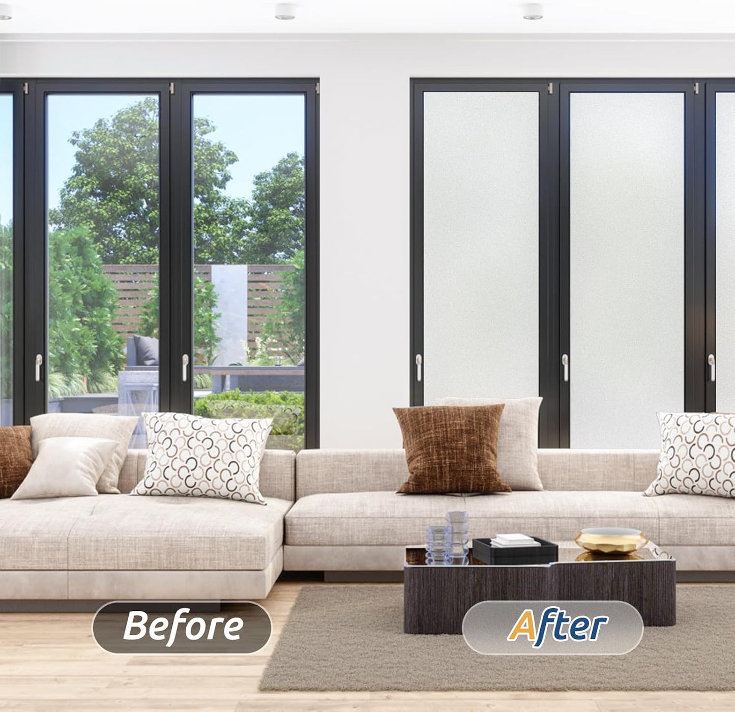 rabbitgoo Window Privacy Film, Frosted Glass Window Clings, Static Cling UV Heat Blocking Door Stickers for Home Bathroom, Removable Indoor Decal Coverings Day and Night, Pure, 35.4 x 118.1 Inches