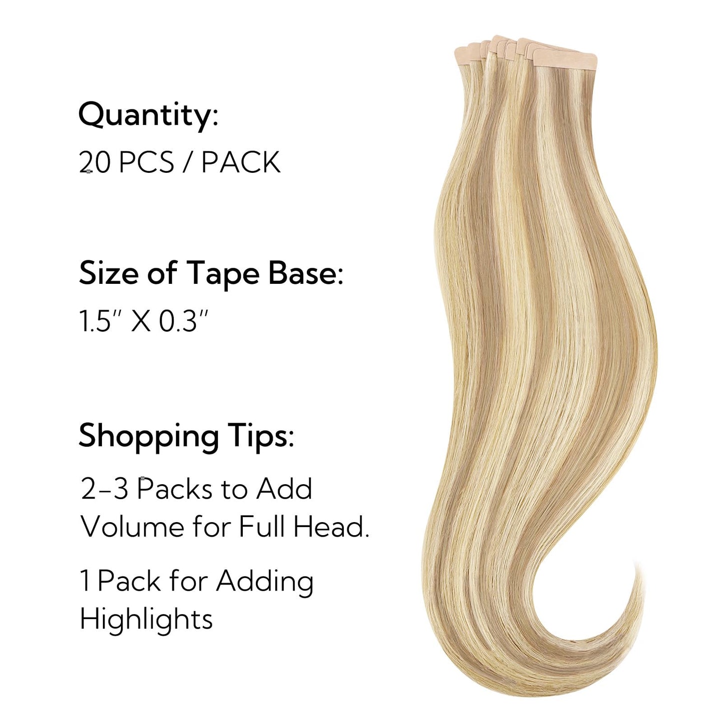 HOTBANANA Tape in Hair Extensions, 12 Inch 20pcs Balayage Light Blonde Highlighted Golden Blonde Straight Human Hair Tape in Ext