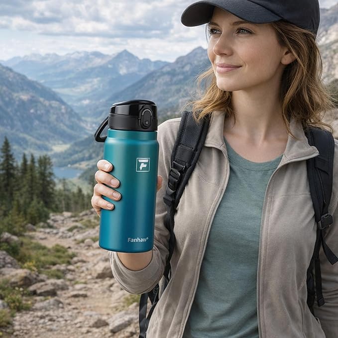 Fanhaw 20 Oz Insulated Stainless Steel Water Bottle with Chug Lid – Wide Mouth, Leak-Proof, BPA-Free – Ideal for Kids, Adults, Sports, Gym, and Outdoor Use (Red Black)