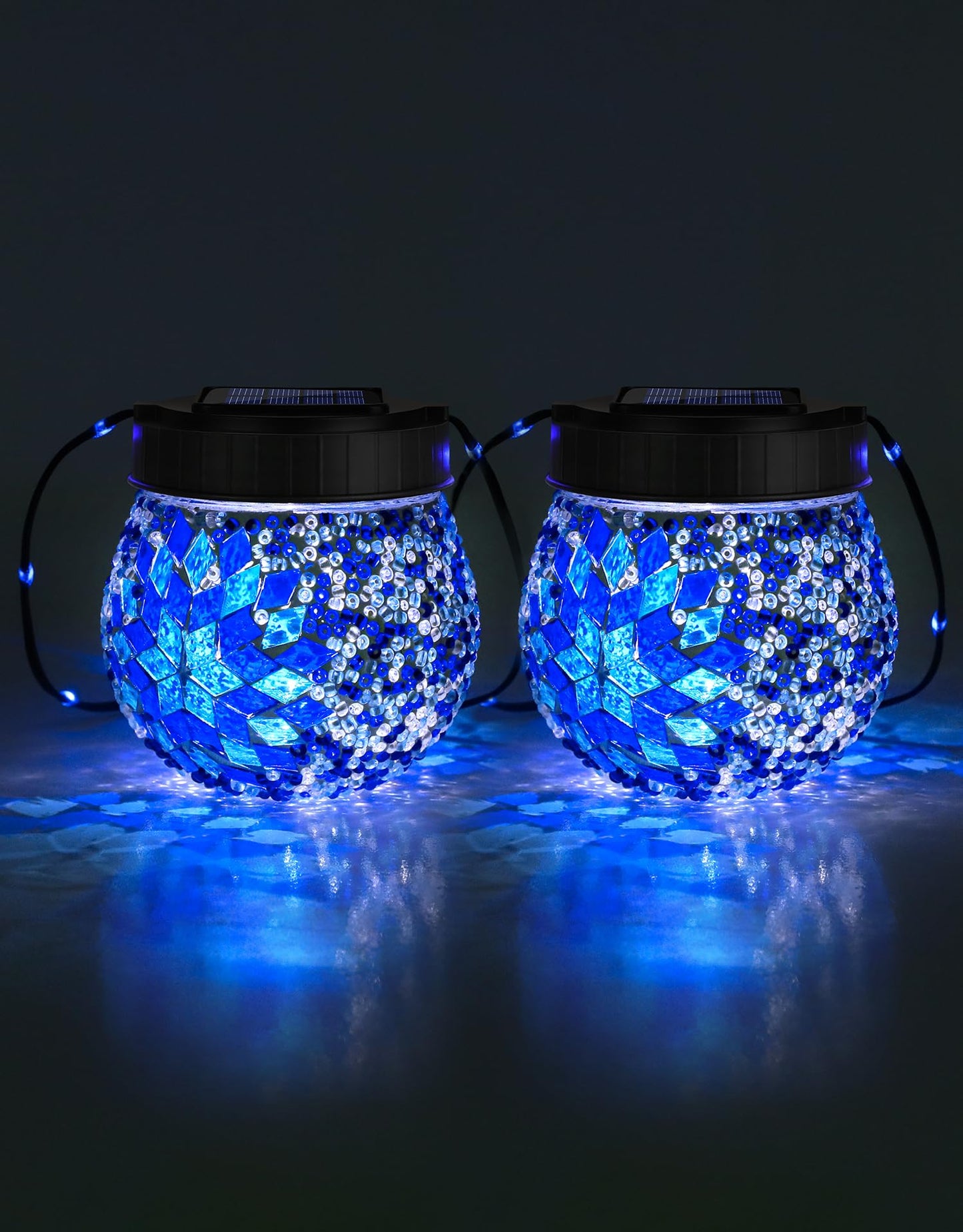 Mosaic Solar Lights Outdoor 2 Pack  Solar Hanging Lanterns Christmas Halloween Gifts For Women Mom Grandma  Waterproof Glass Globe Lights  Garden Patio Decor For Yard  Tree  Balcony  Cold