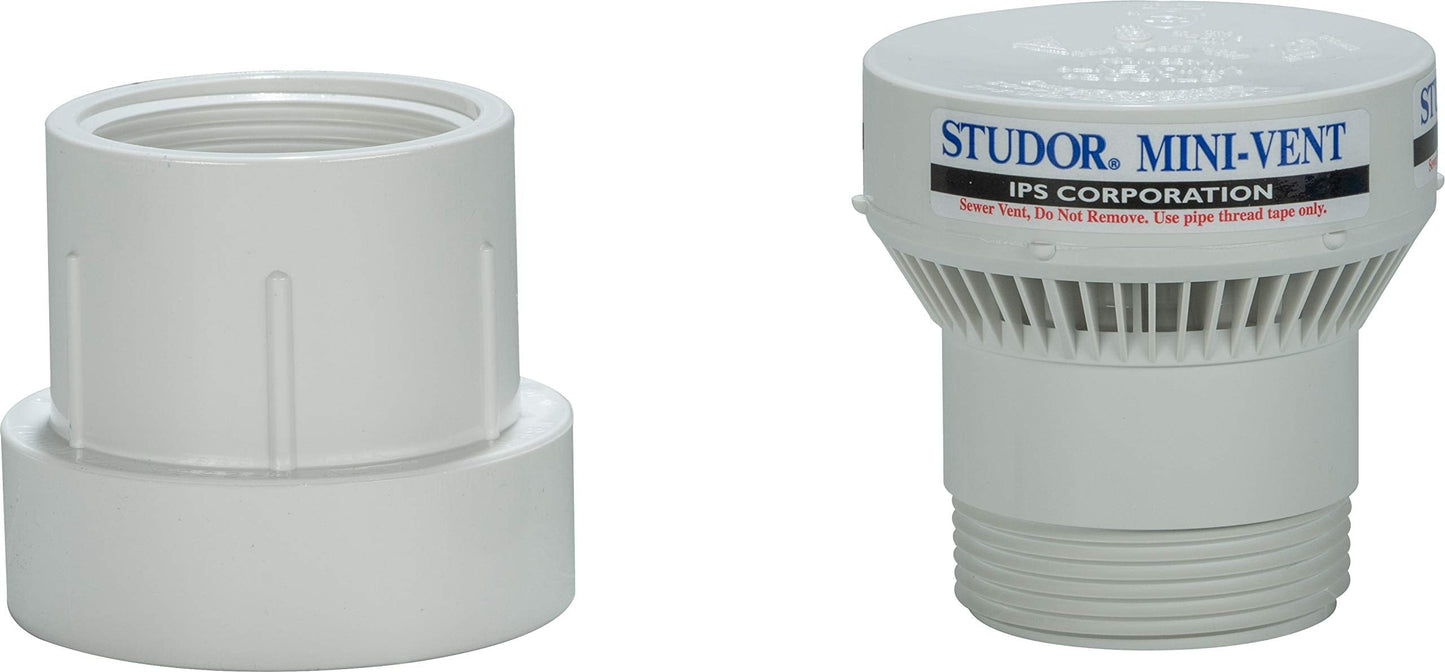 Studor 20341 Mini-Vent Air Admittance Valve with PVC Adapter, 1-1/2- or 2-Inch Connection