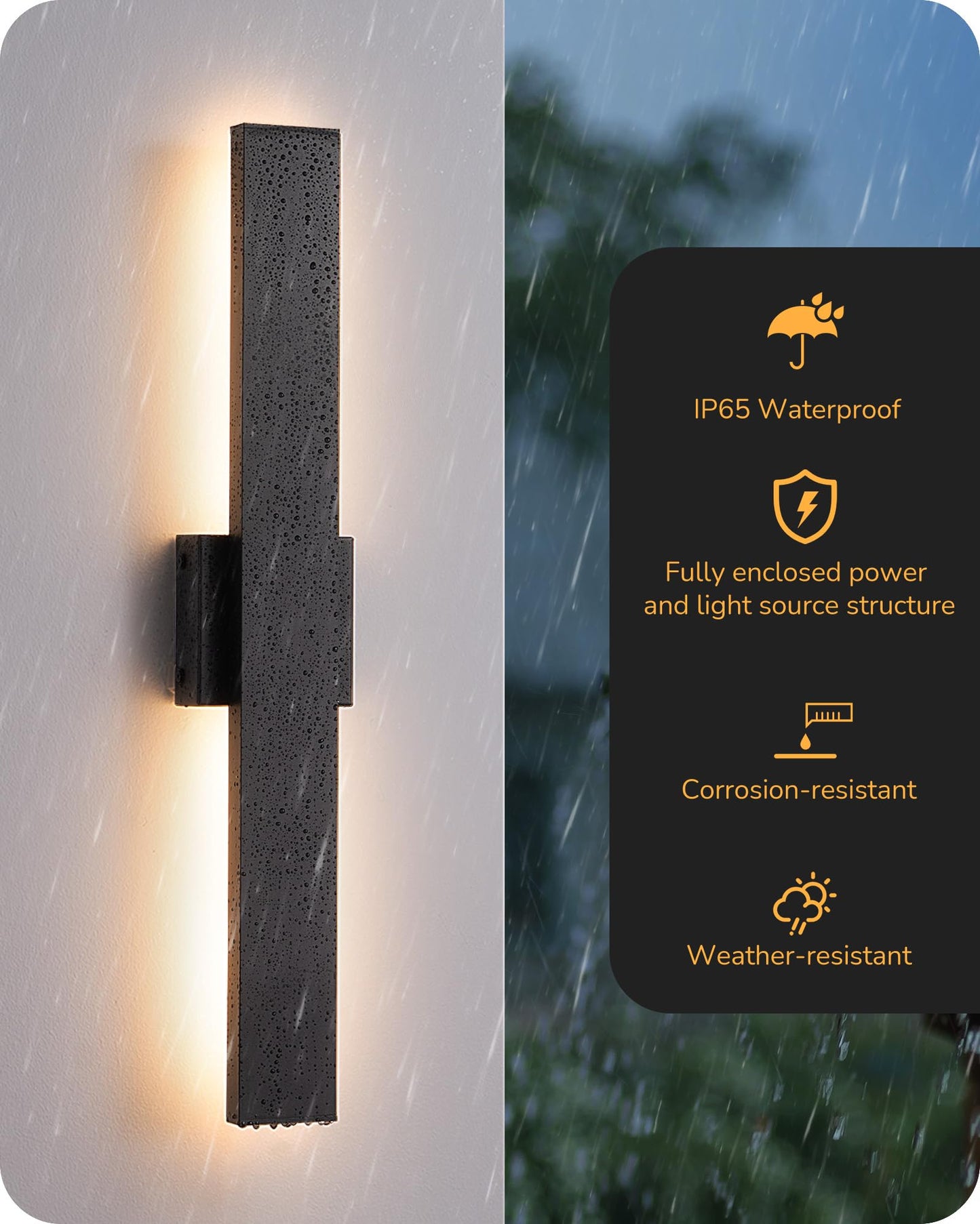 Edishine 23.6  Modern Outdoor Wall Lights  3Cct & 10%-100% Dimmable  Ip65 Waterproof  Led Exterior Lighting Fixtures  Linear Outdoor Wall Sconce For Porch  Patio  2 Pack  Black
