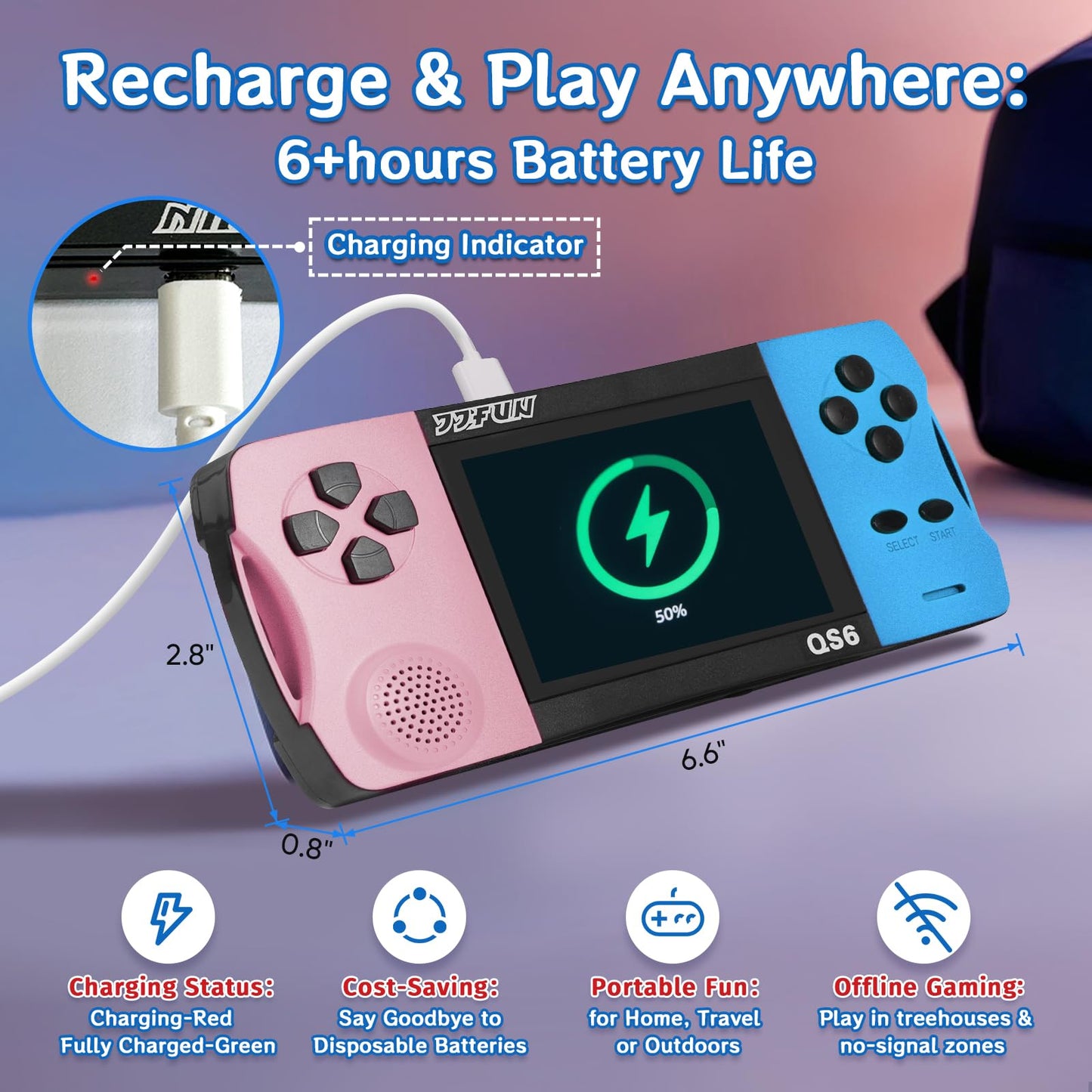 16 Bit Handheld Games for Kids with 3.2" IPS Large Screen Built-in 216 Retro Video Games Portable Gaming Player with Rechargeable Battery Mini Arcade Electronic Toy Gifts for Boys Girls (Blue+Pink)