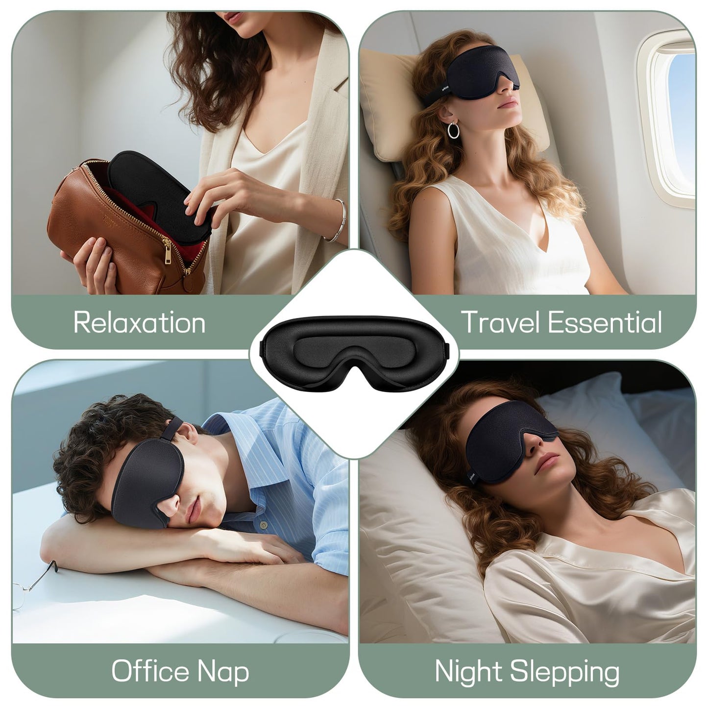 Sleep Mask for Side Sleeper Men Women | Zero Eye Pressure 3D, Light Blocking Design, Soft Breathable Eye Shade Cover for Travel, Black