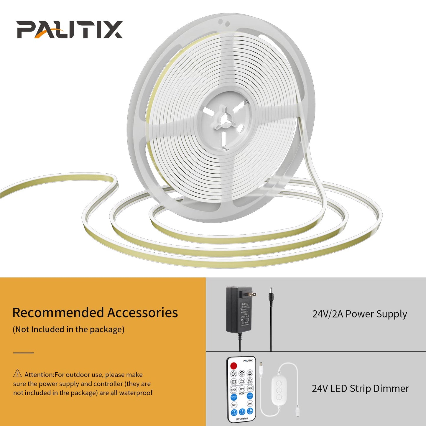 Pautix Cob Led Strip Neon Rope Light 16.4Ft, 4000K White, Ip67 Waterproof, 504 Leds/M, Silicone, Model Snw504W24-Cob