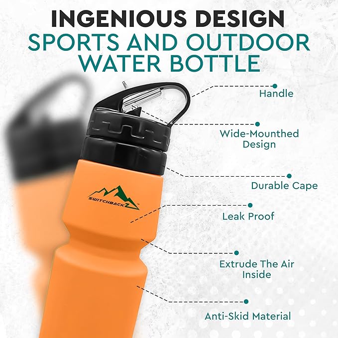 Collapsible Water Bottle (25Oz) - BPA Free Silicone Space Saving Collapse Water Bottle W/ Removable Straw | Temperature Resistant Collapsible Water Bottles For Travel And Rugged Outdoor Activities