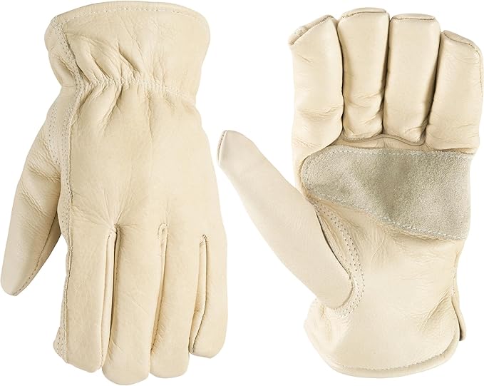 Wells Lamont Leather Work Gloves for Men – Grain Cowhide, Reinforced Palm – Ideal for Construction, Farming, Ranching – Er...