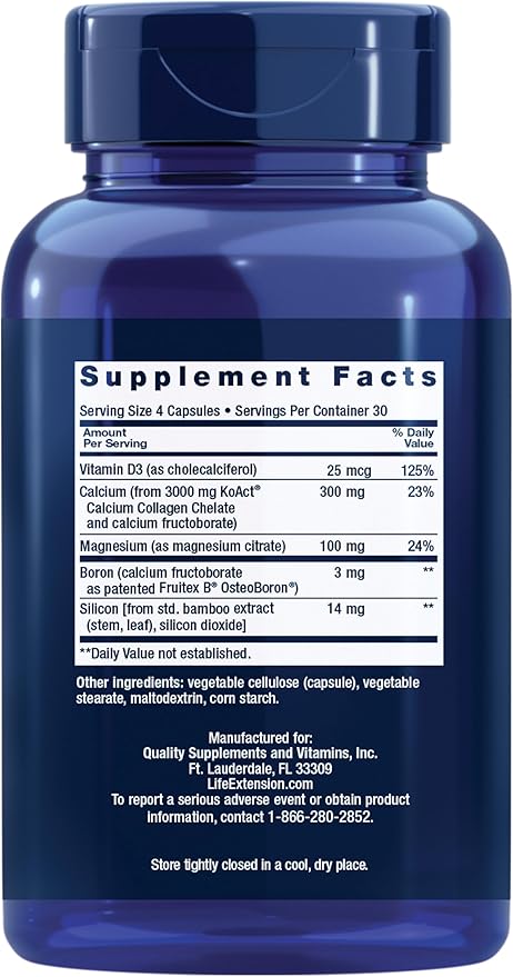 Life Extension Bone Strength Collagen Formula, Calcium Collagen chelate, Calcium fructoborate, Vitamin D3, Magnesium Citrate, Silicon, Boron, Gluten-Free, Non-GMO, 120 Capsules