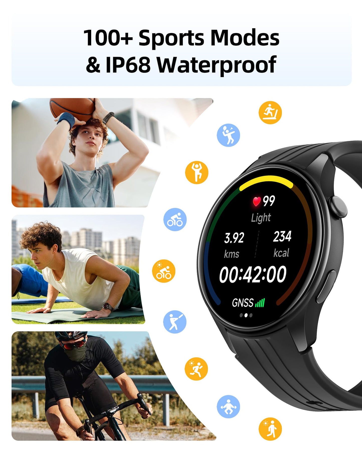 Parsonver Smart Watch for Men Women, Built-in GPS, Fitness Watch with Answer/Make Calls, 100+ Sport Modes, Heart Rate, Sleep Monitor, Pedometer, IP68 Waterproof, Smartwatch for Android & iPhone, Black