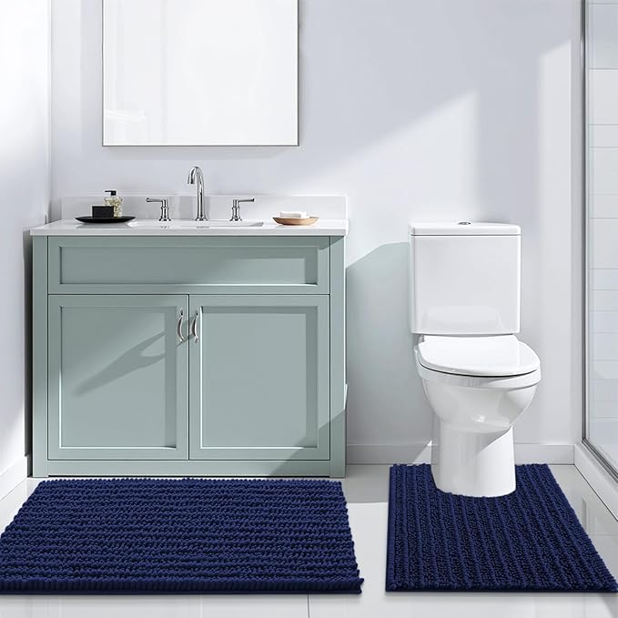 Arotive Luxury Chenille Bathroom Rug Mat, Extra Soft Thick Absorbent Shaggy Bath Rugs, Non-Slip Machine Wash Dry, Plush Bath Mats for Bathroom, Shower and Tub, 36x24, Navy