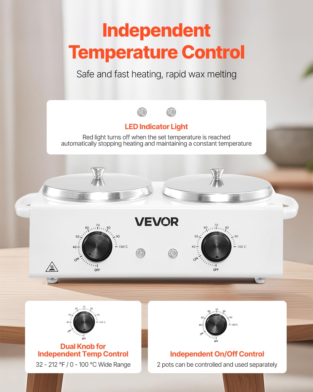 VEVOR Double Wax Warmer, 1200ML Professional Dual Wax Warmer for Hair Removal, 32 ? - 212? Adjustable Electric Waxing Heater Pot