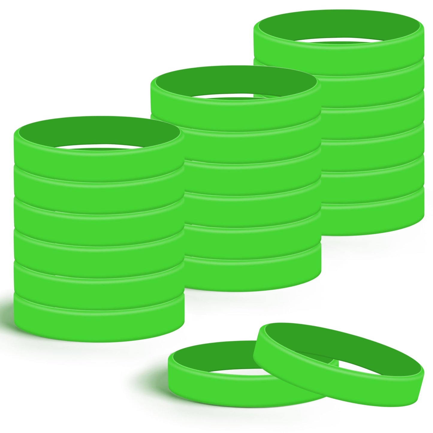 Lesnala 24Pcs Green color blank silicone bracelet Solid color rubber wristbands Stretch wristbands for events Men Women Teen Gam