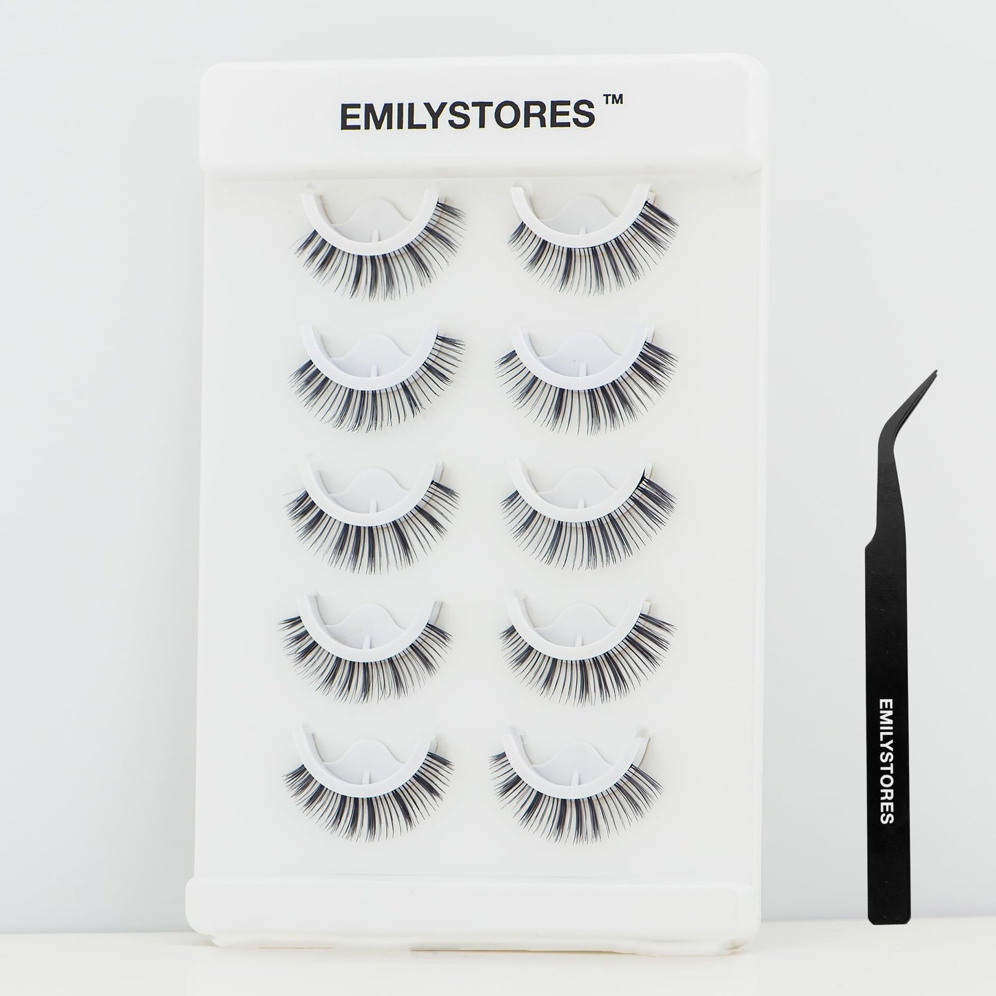 EMILYSTORES Brown Lashes Pre-Glued Self Adhesive Eyelashes, Natural Press on Lashes Reusable, With Tweezer Applicator 5 Pairs (D