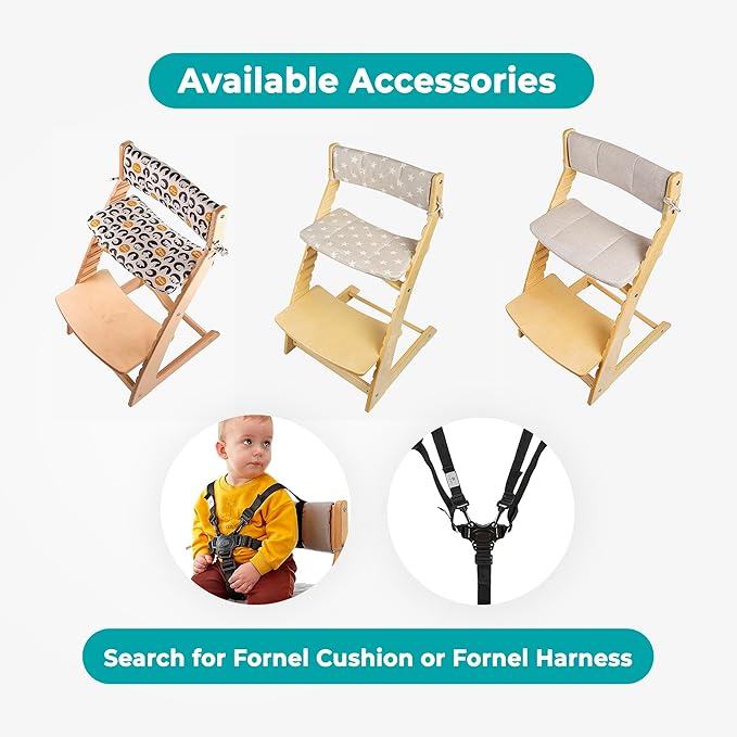 FORNEL Modern Wooden High Chair in Turquoise | The Adjustable Grow-with-Me Chair with a Stylish Pop of Color for Your Kitchen & Dining Room
